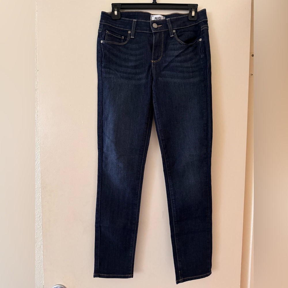 PAIGE Kylie Crop. Women’s, Blue, Dark Wash, Distressed, Zip Up, Jeans.  Size 27